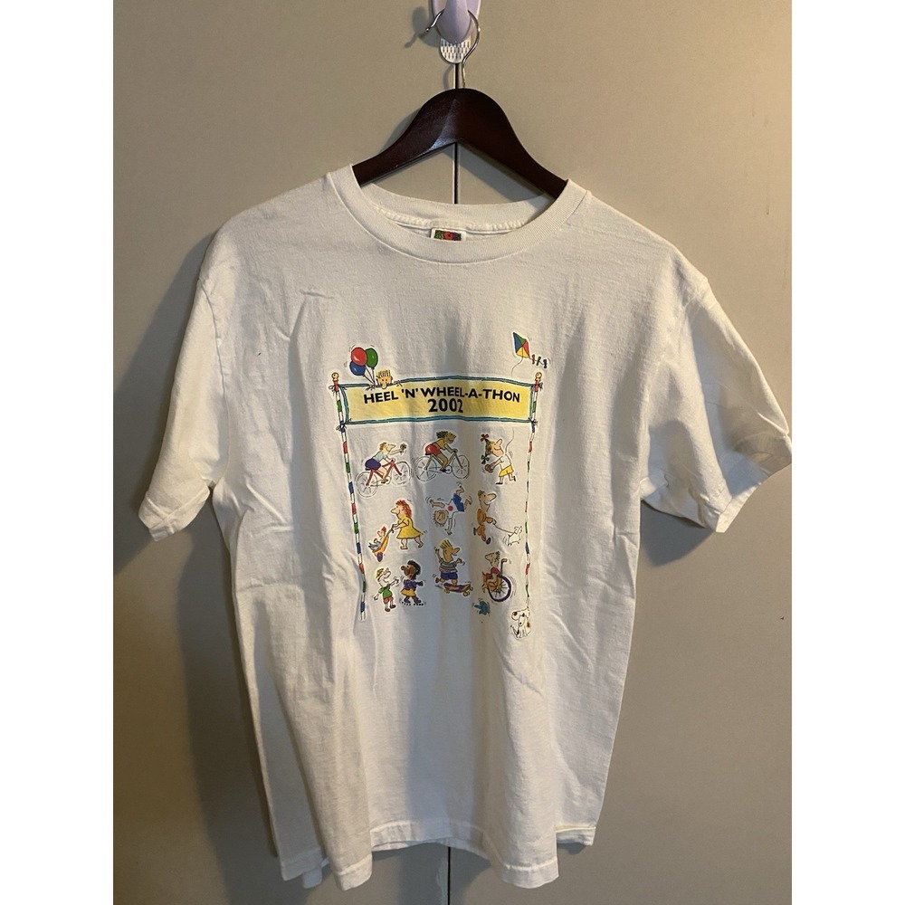 Vintage 2002 Heel N Wheel-A-Thon T-Shirt Coca-Cola Imodium M&M Meat Shops Y2K L